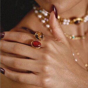 Gold Dual Stone Ring Q500